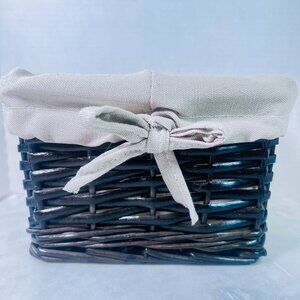 Black Dk Brown  Wicker Storage Basket Removable Beige Canvas Liner Homecore Bath